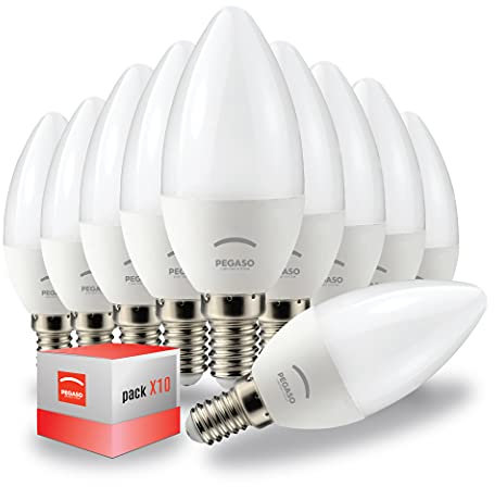 PEGASO - SET di 10 LAMPADINE LED E14 - CANDELA BIANCA E14-5W EQUIVALENTI A 35W DELLA LAMPADINA TRADIZIONALE - LUCE BIANCA NATURALE 4000K - 360 LUMEN