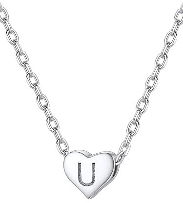 Silvora Damen Kette mit Buchstaben U Herzen Initiale Kette S925 Silber Alphabets Initialen Kettenanhänger 40cm+5cm Geburtstag Muttertag Geschenk für Damen Frauen Mädchen