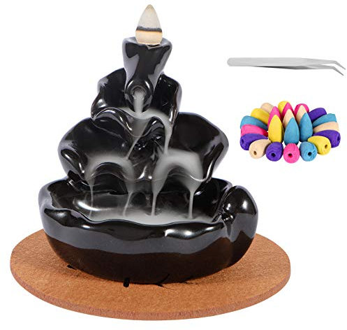 Waterfall Backflow Incense Burner,Backflow Incense Cones 80 Pcs - for Relaxation, Purification, Meditation, Yoga Gift