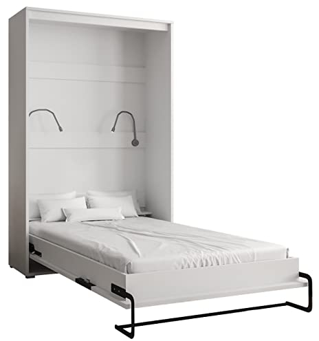 KRYSPOL Bett im Schrank Home, Vertikal, Schlafzimmer, Jugenzimmer, Modern Design (Weiß matt + Artisan Eiche, 120 x 200 cm)