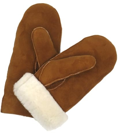 SUPER s6x Lammfell Handschuhe Fäustlinge, Fausthandschuhe aus Merino Lammfell, Cognac - braun - olive, Damen - Größenbeschreibung siehe Produktbeschreibung