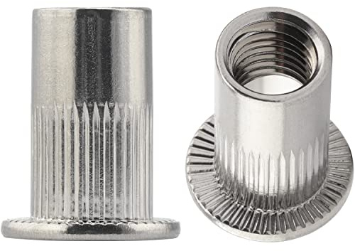 OPIOL QUALITY® Flachkopf Einnietmuttern Rundschaft M10x22 mm aus Edelstahl A2 V2A (20 Stück) Offen Gerändelt Nietmuttern Gewindenieten Blindnietmutter Blindmuttern Rund Gewinde