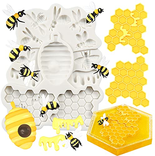 FUNSHOWCASE Honigbiene Silikonform Bienenstock Honigbiene Wabentropfkante Rahmen für Epoxid Untersetzer Polymer Clay Schmuckherstellung Handwerk Fondant Kuchen Dekor Candy Melt Sugarcraft