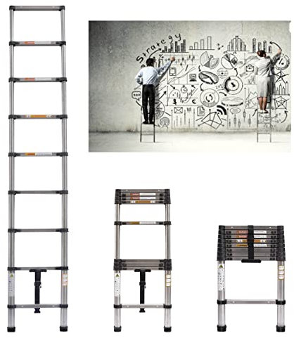 Scala telescopica multiuso da 2,6 m, in acciaio inox, estendibile, per soffitta retrattile, per lavori sul tetto, pulizia delle finestre, decorazione di interni