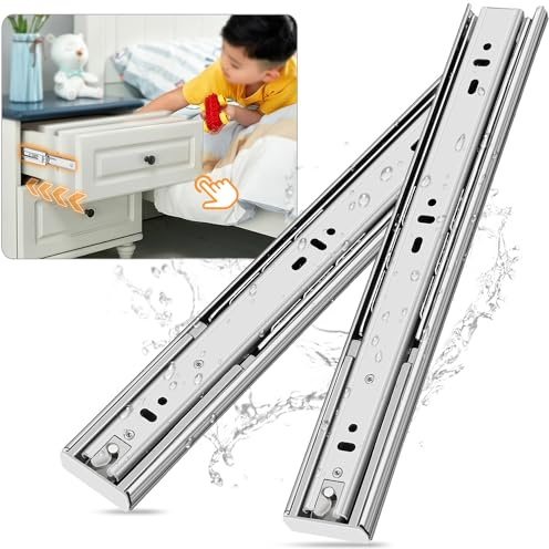 YENUO Soft Close Stainless Steel Drawer Slides Full Extension 10 12 14 16 18 20 22 24 Inch Side Mount Ball Bearing Dresser Cabinet Kitchen Rails Track Guide Glides Runners Heavy 100 Lbs