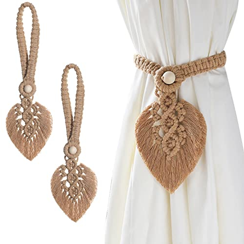 IVEOPPE Alzapaños de cortina de macramé de algodón y poliéster, 2 piezas, estilo bohemio, 4 opciones de color