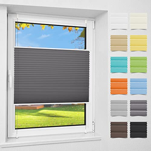 Atlaz Plissee Klemmfix ohne Bohren, 85x140cm(BxH), Anthrazit, Plisseerollo Fensterrollo mit Klemmträger, Faltrollo Jalousie für Fenster und Tür, Blickdicht, Sichtschutz und Sonnenschutz