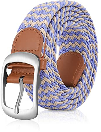 XZQTIVE Stoffgürtel Stretchgürtel Elastik Flechtgürtel Geflochtener Elastischer Dehnbarer Gürtel für Damen und Herren, beige blau, M 74cm-84cm(100cm)