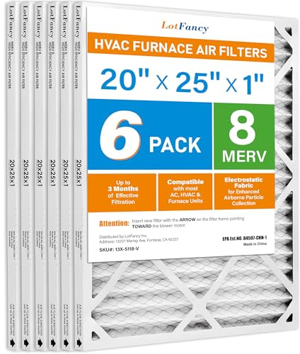 LotFancy 20 x 25 x 1 Luftfilter, MERV 8 AC Ofenfilter, 6 Stück gefaltete Klimaanlage HVAC Filter (tatsächliche Größe: 50 x 62 x 1 cm)