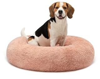 lionto Donutbett für Hunde & Katzen, Rundes Hundebett, Ø 80 cm, Rosa | Flauschiges Haustierbett mit erhöhtem Rand. Hundekissen mit weicher Liegefläche, extra dicker Füllung & rutschhemmendem Boden
