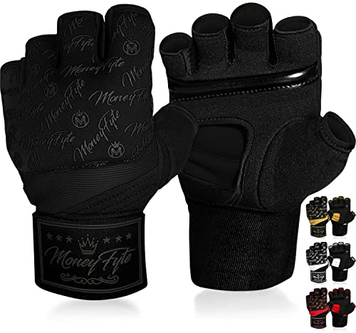 Quick Gel Boxing Wraps Under Boxing Gloves - Kickboxing MMA Muay Thai - Fist, Knuckle, Wrist Wrap Protection Inner Glove Hand Wraps - Men Women Kids - MoneyFyte (All Black, S/M)