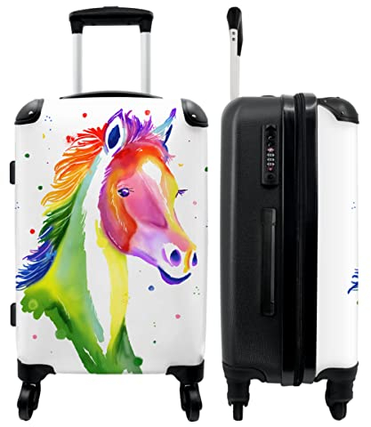 NoBoringSuitcases.com® Kindertrolley Mädchen Reisekoffer mit Rollen Carry on Luggage Koffer Geschenk - Pferde - Regenbogen - 67x43x25cm