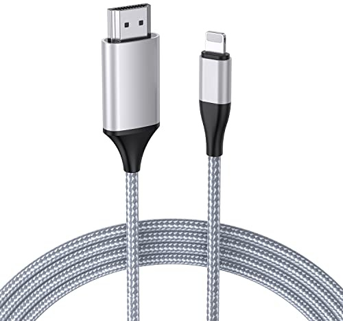 JUCONU HDMI-Kabel für iPhone auf TV, Beleuchtung auf HDMI-Adapter-Stecker, kompatibel mit iPhone 14, 13, 12, 11 und YouTube-TV-Ausgang mit 1080P HD-Display, einfach einstecken und loslegen (1,8 m)