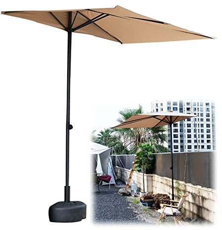 JHLP Halbrunder Sonnenschirm für Balkon, halbrund, Gartenschirm, modern, stilvoll und höhenverstellbar, ideal für kleine Räume, Wände, Fenster, khaki