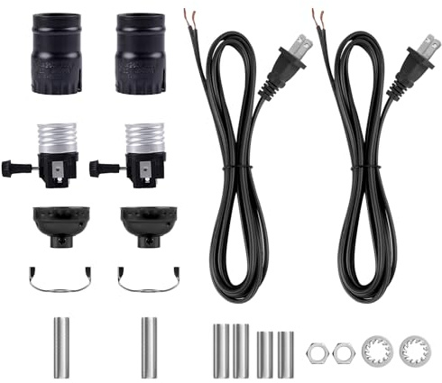 Bonlux Lamp Repair Kit for Table Lamps,Floor Lamp Rewire Kit with 2 Way E26 Lamp Socket and 8FT Lamp Cord,Lamp Replacement Parts Kit for Making a Lamp,Lamp Part Kits for Do It Yourself,Black,2-Pack