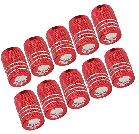 10 Pièces Capuchons de Valve de Pneu de Roue de Voiture Motif Crâne Universels pour Voitures SUV Vélos Camions (Rouge)