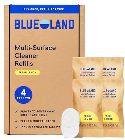 BLUELAND Multi-surface Cleaner, 4-Pack Refill, Fresh Lemon Scent, All-Purpose, Eco-Friendly Cleaning Supplies, 4 x 24 Fl oz