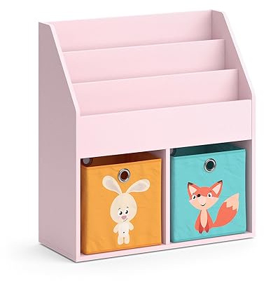 Vicco Kinderregal Luigi, Rosa, 72 x 79 cm mit 2 Faltboxen (Fuchs, Hase), zur Aufbewahrung von Büchern und Spielzeug kombinierbar