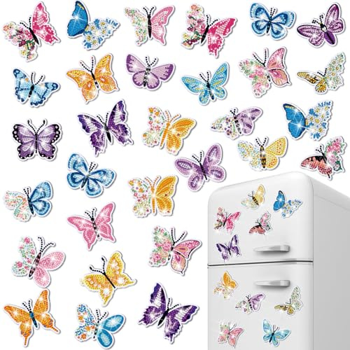 Copkim 30 Pcs Diamond Art Magnets Kits Butterfly Diamond Painting Magnet