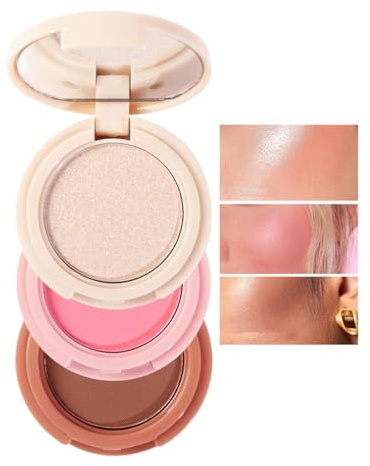 Paleta De Maquillaje 3 En 1, Paleta De Iluminadores En Polvo, Paleta De Iluminadores Faciales, Paleta De Iluminadores Y Contorno Y Colorete, Herramientas Cosméticas Versátiles (01#)