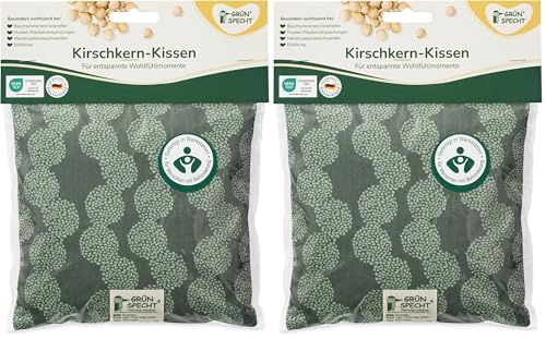 GRÜNSPECHT Kirschkern-Kissen 19x19cm, Wärmekissen für Nacken, Bauch & Rücken, Bezug aus 100% Baumwolle, für Mikrowelle & Backofen, grün (100-V7) (Packung mit 2)