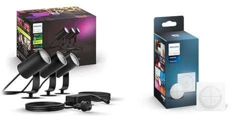 Philips Hue White & Color Ambiance Lily Gartenstrahler 3-er Pack (1.770 lm) & Tap Dial Switch Drehschalter, weiß, personalisierbar via Hue App, Zubehör