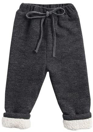 Alunsito Pantalones de Algodón para Niños - Cálidos de Invierno, Lana de Color Sólido, Gruesos para Bebés, para Correr - 12-18 Meses Gris