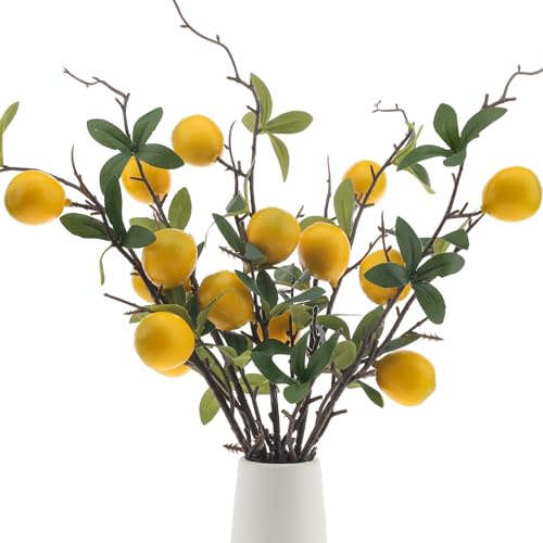 Woration 49cm Simulationen Künstliche Zitrone Zweigstellen Gefälschte Frucht Gelb Dekoration für Haus DIY Blume Arrangement Fotografie Requisiten 5Stück