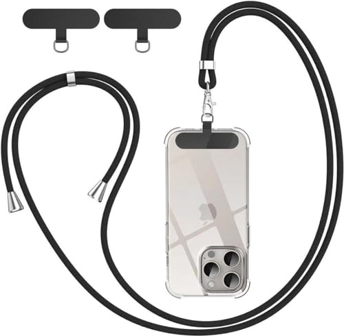 BGHHEU Handykette Universal zum Umhängen,1 Stück Schlüsselband Kette zum Umhängen mit 3 Universelles Pad,Handyband mit Standard Handyhülle kombinierbar,Einstellbar und Abnehmbar - Schwarz