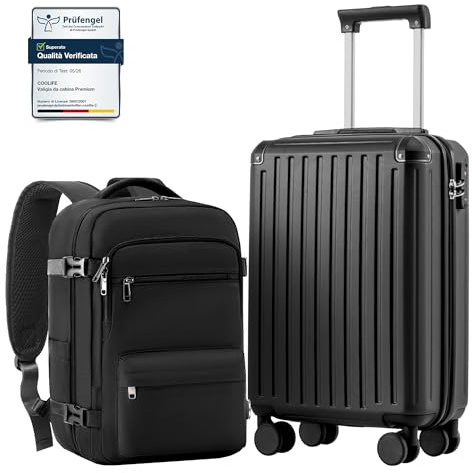 COOLIFE Ryanair Valigia Bagaglio a mano,Set di Valigie,Trolley,Valigia da cabina 55×35×20 e zaino da imbarco 20L(40×25×20cm) Chiusura a combinazione laterale con TSA per EasyJet