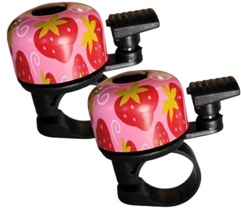 Campanelli Per Bicicletta Per Bambini,Campanello Bici Bambina, Set Di 2,Suono Forte Universale, Stile Classico Retro, Adatto a Bici Da Strada, Mountain Bike e Monopattino, Motivo Fragola﻿