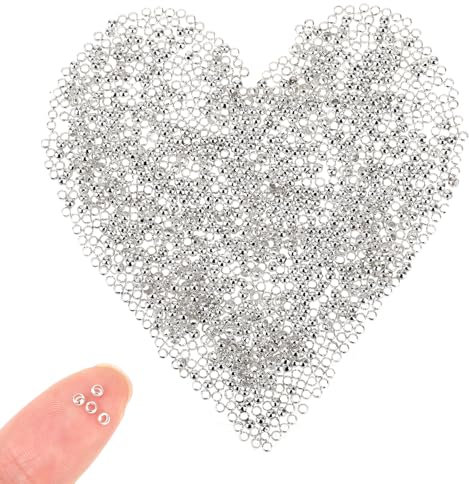 2000 Stück Quetschperlen 2mm Rund Crimp Perlen Glatte Runde Charm-Perle Ende Abstandshalter für Ohrring Halskette Anhänger DIY Schmuckherstellung (Silber)