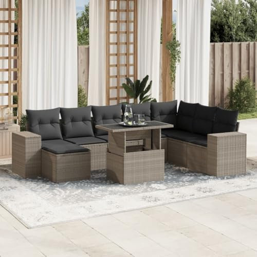 Homgoday Gartenmöbel-Set 9-teilig mit Kissen hellgrau Polyrattan, Möbel Set Schlafsofa Wohnzimmer Couch, Set Sofa für den Außenbereich für den Garten, Outdoor Typ3269362
