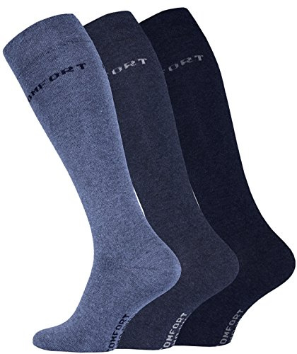 VCA 3 Paar Kniestrümpfe Herren aus Baumwolle mit Komfortbund, blau, Gr. 43-46