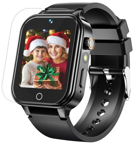 DERUI 1.5 Inches Kids Smart Watch for Boys Girls, 26 Puzzle Games, Smartwatch with Camera, Pedometer, Video Voice Music Player Learning Card, Birthday Gift for 3-12 Years Children (Black)