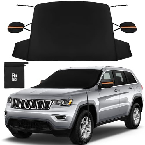BOGI Frontscheibenabdeckung Winter, 600D wasserdichte & EIS Schnee Windschutzscheibenabdeckung Auto Frostabdeckung Sonnenschutz Winschutzscheiben Abdeckung Faltbar für Auto SUV LKW (195x120CM)