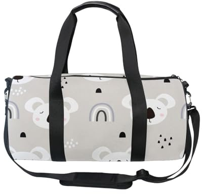 Mnsruu Bolsa deportiva de gimnasio con correa para el hombro para mujeres y hombres, koala de dibujos animados y arco iris, bolsa de lona gris para viajes, entrenamiento, bolsa de entrenamiento con