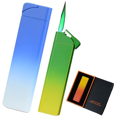 2pcs Fackelfeuerzeug, dünnes Butanfeuerzeug, Jet-Feuerzeuge mit grüner Flamme, verstellbare Flamme und nachfüllbares Feuerzeug, winddichtes Feuerzeug for Kerze, Küche, Grill, Outdoor (ohne Butan)(Gree
