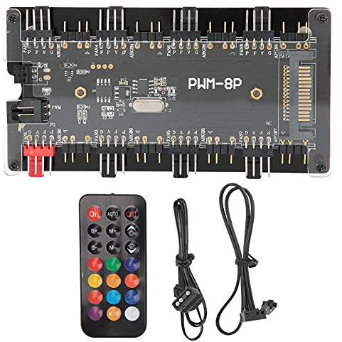 Case Fan Hub, PWM+ARGB 2 in 1 Wireless Remote Controller for Computer Cooling Fan, 1x3 Pin Lighting 5V ARGB Motherboard Synchronization, with Power Supply