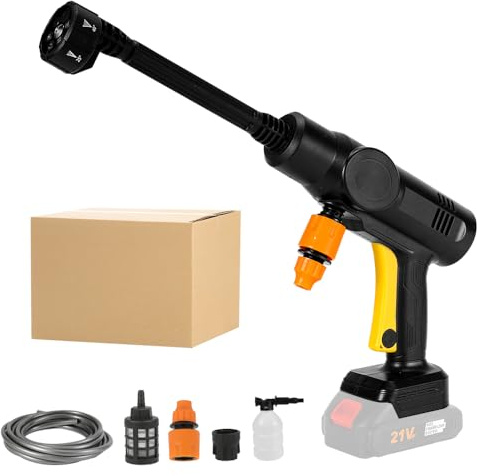 Limpiador inalámbrico de alta presión, 60 bar, pistola de alta presión, pulverizador, 6 en 1, multiuso y 180 °, boquilla giratoria para limpieza y riego (sin batería)