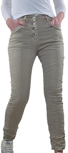 Karostar Dam stretch jeans | Basic boyfriend byxor | twillbyxor med knappslå, Klassisk beige, M