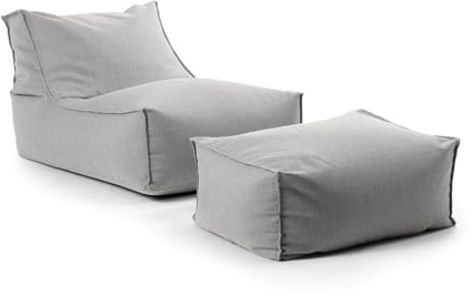 mokebo Outdoor Sitzsack und Pouf für Kinder & Erwachsene 'Der Sundowner', Bean Bag mit Füllung oder Bodenkissen für Indoor & Outdoor, auch als Liegekissen, Relaxliege mit Hocker in Lichtgrau