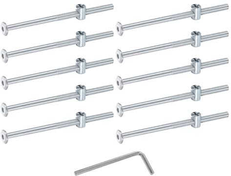 sourcing map 10 bulloni per telaio del letto, M6 x 110 mm, viti a testa esagonale, bulloni a cilindro, bulloni per letti a castello, viti per mobili con testa a forma di riso, dado e chiave per sedie