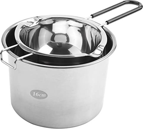 Agwuoetr 2-Pack Stainless Steel Double Boiler, Heat- Handle for Chocolate, Butter, Cheese, Caramel and Candy- Steel Melting Pot, 2 Cup Capacity, Universal Pad