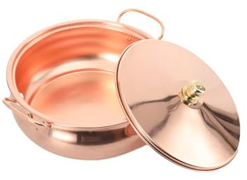 ECUTEE Pentola in Puro Rame da 26 cm, Pentola per Zuppa Shabu in Rame Universale con Coperchio per Gas e Piano Cottura a Induzione, Fatta a Mano, per Uso Domestico e Ristorante