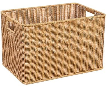 Cesto portaoggetti in paglia in rattan, cesto portabiancheria in tessuto, grande capacità, organizer per vestiti, cestini in vimini, L 36 x 22 x 24 cm
