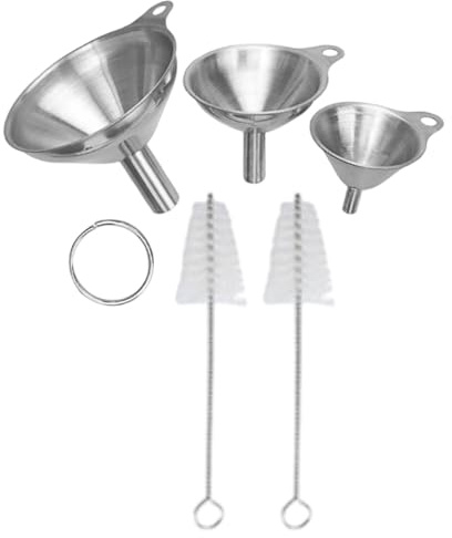 F Fityle Juego de embudos de Cocina con cepillos de Limpieza, Utensilios de Cocina de Metal, embudos de Aceite líquido fáciles de Limpiar para el hogar y el