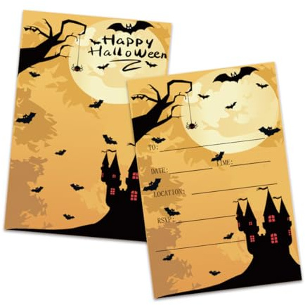 10 Einladungskarten Halloween, Schloss Einladungskarten, Halloween Einladungskarten Kinder, Schloss Fledermäuse Spinnen Spooky Thema Einladungskarte für Grusel Party