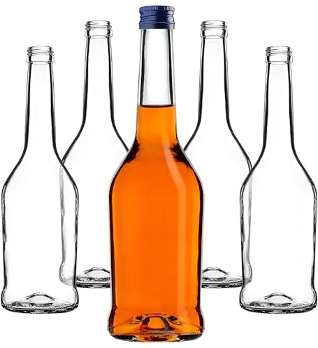 KADAX Bottiglie per liquori, 500 ml, 5 pezzi, bottiglie vuote per riempire olio, aceto, liquore, vino e grappa, bottiglie di vetro, bottiglie di liquore, bottiglie di succo (blu)