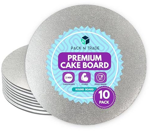 Pack N Trade 10 Inch Round Cake Boards – Pack of 10 Single Thick 2mm Cardboard, Reusable & Sturdy Cake Base for Baking, Decorating, and Display